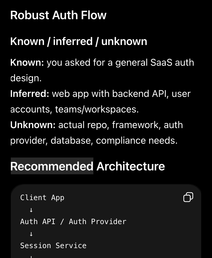Oi response listing available Context categories in a workspace.