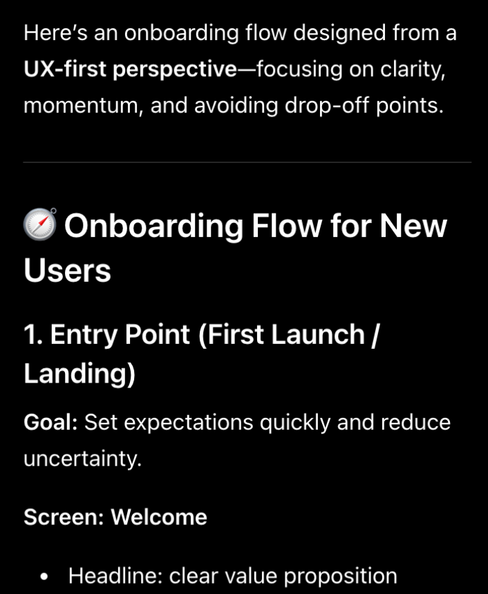 Oi response using the Designer Agent Context from a UX-first perspective.